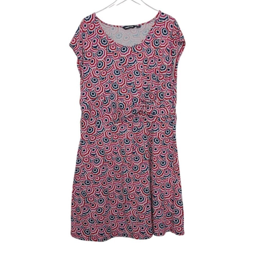 Lands End Umbrella Dress Womens Size 2X Red Blue Twist Front Cap Sleeve Beach